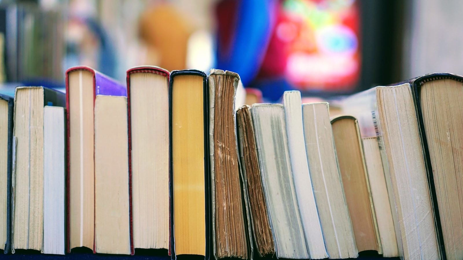 book lot on table