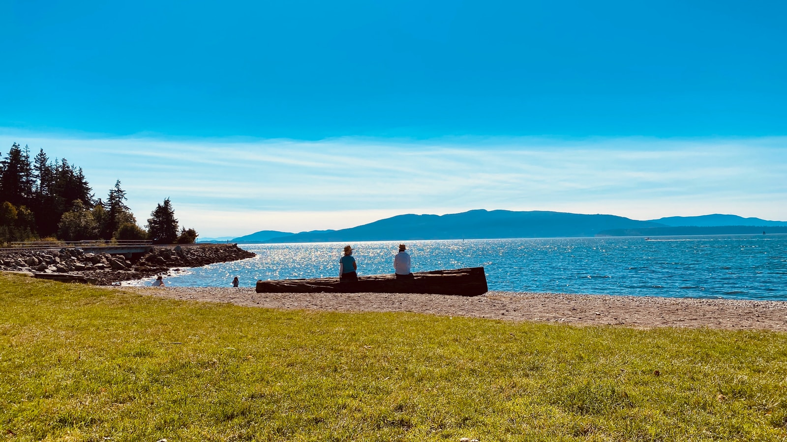 2 people sitting on bench near sea during daytime