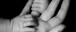 photo of baby holding person's fingers
